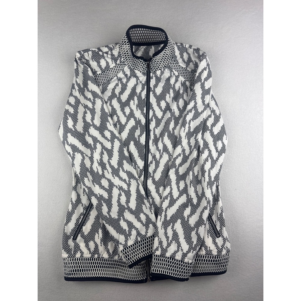 Tail Womens Black White Abstract Mesh Trim Zip Up Activewear Jacket GE1406 M